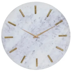 Clocks-Kirkland's Home White Marble And Gold Accent Wall Clock, 20 In.