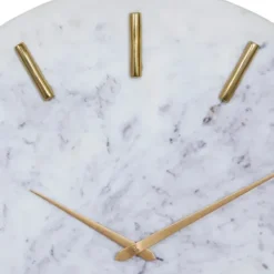 Clocks-Kirkland's Home White Marble And Gold Accent Wall Clock, 20 In.