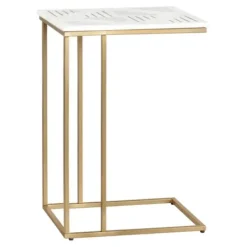 Accent & End Tables-Kirkland's Home White Marble Top Gold Metal C-Table Gold/White