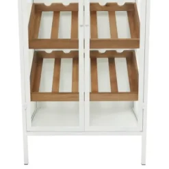 Kitchen Islands & Bar Carts-Kirkland's Home White Metal And Natural Wood 2-Door Bar Cabinet
