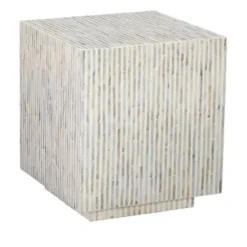 Accent & End Tables-Kirkland's Home White Mother Of Pearl Striped Side Table White/Ivory