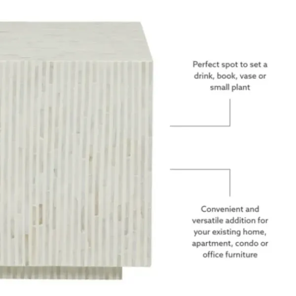 Accent & End Tables-Kirkland's Home White Mother Of Pearl Striped Side Table White/Ivory