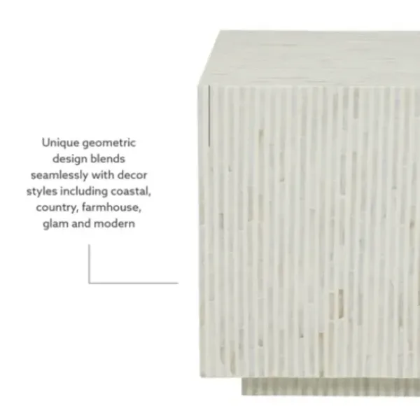 Accent & End Tables-Kirkland's Home White Mother Of Pearl Striped Side Table White/Ivory