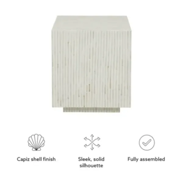 Accent & End Tables-Kirkland's Home White Mother Of Pearl Striped Side Table White/Ivory