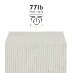 Accent & End Tables-Kirkland's Home White Mother Of Pearl Striped Side Table White/Ivory
