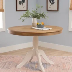 Dining Tables-Kirkland's Home White Natural Top Pedestal Dining Table