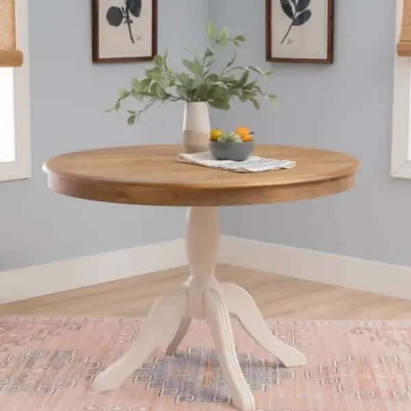 Dining Tables-Kirkland's Home White Natural Top Pedestal Dining Table