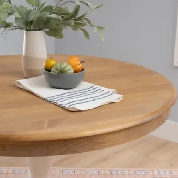 Dining Tables-Kirkland's Home White Natural Top Pedestal Dining Table