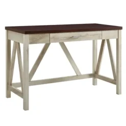 Office Furniture-Kirkland's Home White Oak Farmhouse A-Frame Desk With Brown Top