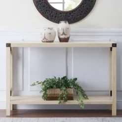 Console Tables-Kirkland's Home White Oak Farmhouse X-Frame Console Table Ivory