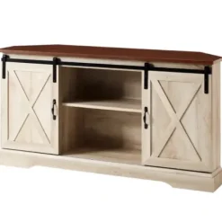 Tv Stands & Media Consoles-Kirkland's Home White Oak Sliding Barn Doors Corner Tv Stand Ivory