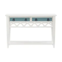 Console Tables-Kirkland's Home White Or Teal Paneled Fretwork Console Table White/Blue