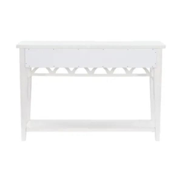 Console Tables-Kirkland's Home White Or Teal Paneled Fretwork Console Table White/Blue