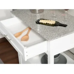 Kitchen Islands & Bar Carts-Kirkland's Home White Parker Granite Top Rolling Kitchen Cart