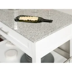 Kitchen Islands & Bar Carts-Kirkland's Home White Parker Granite Top Rolling Kitchen Cart