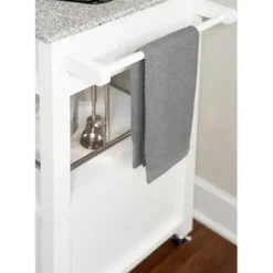 Kitchen Islands & Bar Carts-Kirkland's Home White Parker Granite Top Rolling Kitchen Cart