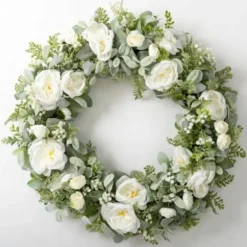 Wreaths-Kirkland's Home White Peony And Greenery Wreath White/Green