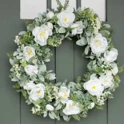 Wreaths-Kirkland's Home White Peony And Greenery Wreath White/Green
