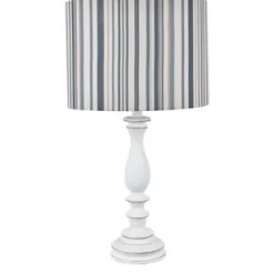Table Lamps-Kirkland's Home White Resin Table Lamp With Blue Stripe Shade White/Blue