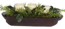 Arrangements & Greenery-Kirkland's Home White Rose Arrangement In Wooden Dough Bowl White/Green/Brown
