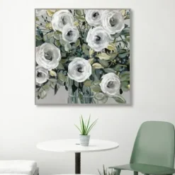 Framed Art-Kirkland's Home White Rose Parade Framed Canvas Art Print Green/White
