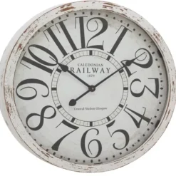 Clocks-Kirkland's Home White Rustic Farmhouse Distressed Wall Clock