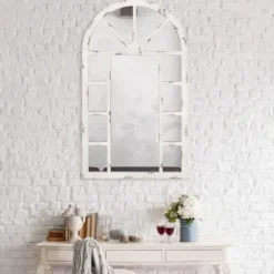 Decorative Mirrors-Kirkland's Home White Rustic Windowpane Arch Mirror