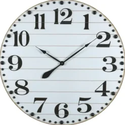 Clocks-Kirkland's Home White Rustic Wood Plank Wall Clock