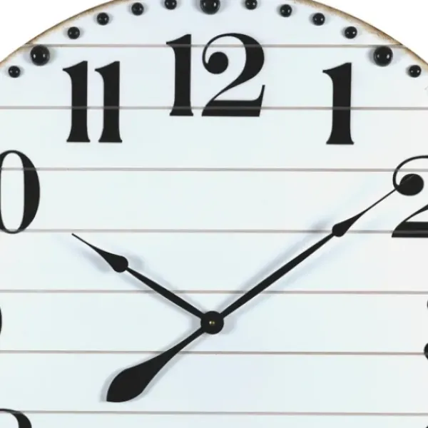 Clocks-Kirkland's Home White Rustic Wood Plank Wall Clock