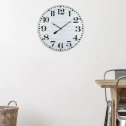 Clocks-Kirkland's Home White Rustic Wood Plank Wall Clock