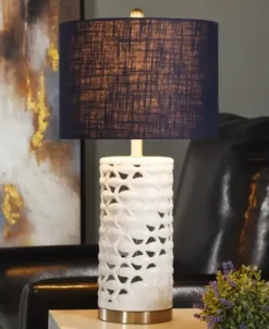 Table Lamps-Kirkland's Home White School Of Fish Open Work Table Lamp Blue