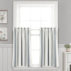 Curtains & Drapes-Kirkland's Home White Stripe Cafe Curtain Panel Set, 36 In. Gray
