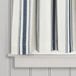 Curtains & Drapes-Kirkland's Home White Stripe Cafe Curtain Panel Set, 36 In. Gray