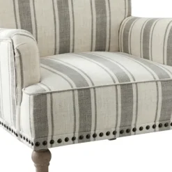 Accent Chairs-Kirkland's Home White Stripe Upholstered Accent Chair Gray