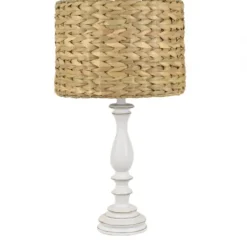 Table Lamps-Kirkland's Home White Table Lamp With Hand Woven Raffia Shade White/Brown