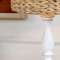 Table Lamps-Kirkland's Home White Table Lamp With Hand Woven Raffia Shade White/Brown