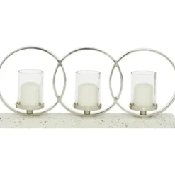 Candle Holders-Kirkland's Home White Terrazzo Candle Holder Runner White/Silver
