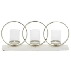 Candle Holders-Kirkland's Home White Terrazzo Candle Holder Runner White/Silver