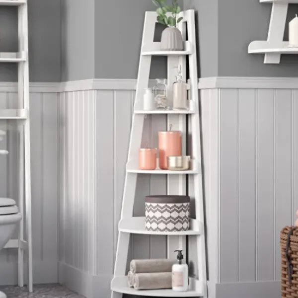 Bookshelves-Kirkland's Home White 5-Tier Corner Ladder Bookshelf