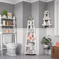 Bookshelves-Kirkland's Home White 5-Tier Corner Ladder Bookshelf