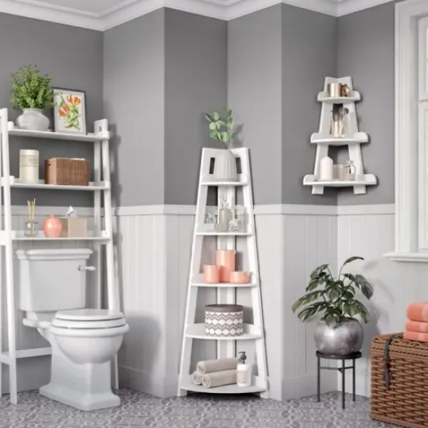 Bookshelves-Kirkland's Home White 5-Tier Corner Ladder Bookshelf