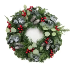 Wreaths-Kirkland's Home White Tip Pinecone And Eucalyptus Wreath Green/White/Red