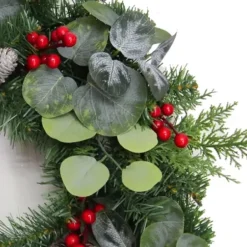 Wreaths-Kirkland's Home White Tip Pinecone And Eucalyptus Wreath Green/White/Red
