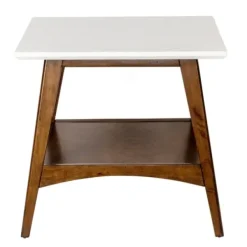 Accent & End Tables-Kirkland's Home White Top And Pecan Wood Mid-Century Modern Table Brown