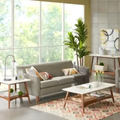 Accent & End Tables-Kirkland's Home White Top And Pecan Wood Mid-Century Modern Table Brown