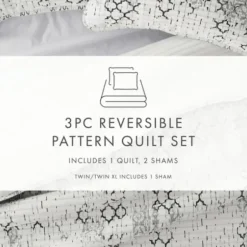 Quilts-Kirkland's Home White Trellis Reversible 3-Pc. King Quilt Set White/Gray