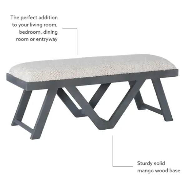 Benches & Ottomans-Kirkland's Home White Upholstered Seat And Blue Wood Bench Blue/White