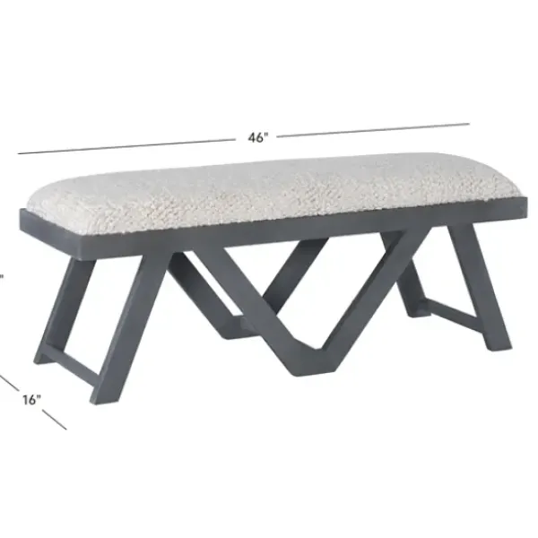 Benches & Ottomans-Kirkland's Home White Upholstered Seat And Blue Wood Bench Blue/White