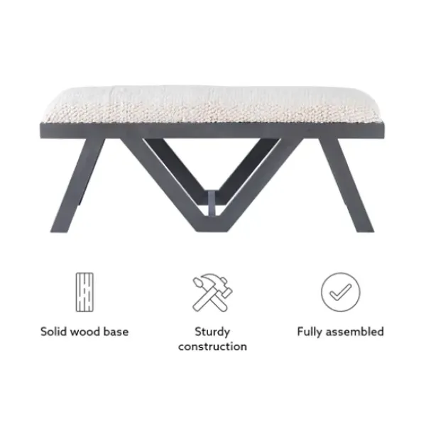 Benches & Ottomans-Kirkland's Home White Upholstered Seat And Blue Wood Bench Blue/White