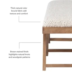Benches & Ottomans-Kirkland's Home White Upholstered Seat And Tan Wood Bench Tan/White